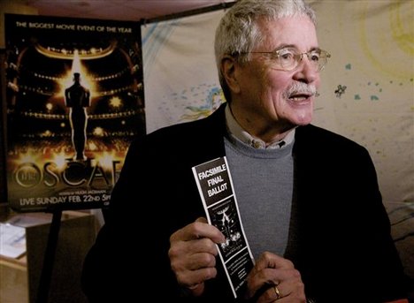 Academy President Sid Ganis shows a facsimile Oscar ballot during the preparation and mailing of final Oscar ballots, which will determine the winners of the 81st Academy Awards are sorted at the Academy of Motion Picture Arts offices in Beverly Hills, Calif., on Wednesday, Jan. 28, 2009.