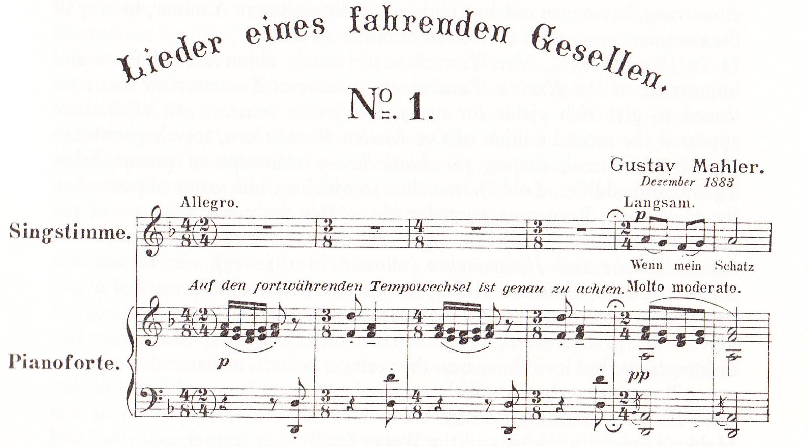  Three staves of printed music showing the vocal line and the piano accompaniment of the first few bars