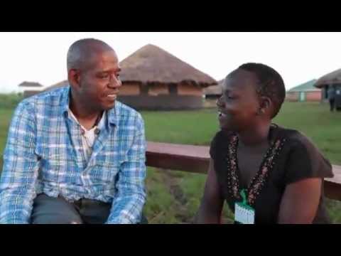 Forest Whitaker interviews one of the girls participating in the workshops at Hope North in Uganda