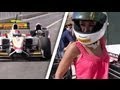 Playmate rides in F1 car with Mario Andretti