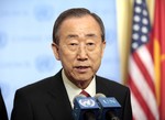 File - Secretary-General Ban Ki-moon briefs correspondents following the opening of the Conference on Facilitating the Entry into Force of the Comprehensive Nuclear-Test-Ban Treaty, 2009.