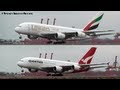 Qantas Airways and Emirates Airline Dual A380 take offs at Sydney Airport