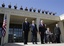 From left, President Barack Obama, former president George W. Bush, former president William J. Clinton former President George H.W. Bush and former president Jimmy Carter arrive for the dedication of the George W. Bush Presidential Center Thursday, April 25, 2013