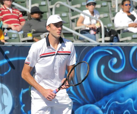 Ivo Karlovic in the Singles Final against Ernests Gulbis during the Delray Beach International Tennis Championships in Delray Beach, Florida - February 28, 2010