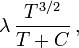 \lambda\,\frac{T^{3/2}}{T+C}\,,