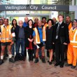 After the extraordinary meeting of Wellington City Council. Sold; Maori and Pacific workers with Paul Eagle (left), other councillors and the PSA’s Glen Kelly.