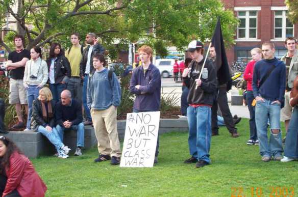 Anarchists with placard - No war but class war