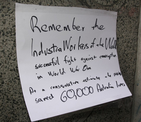 Poster outside the former IWW headquarters