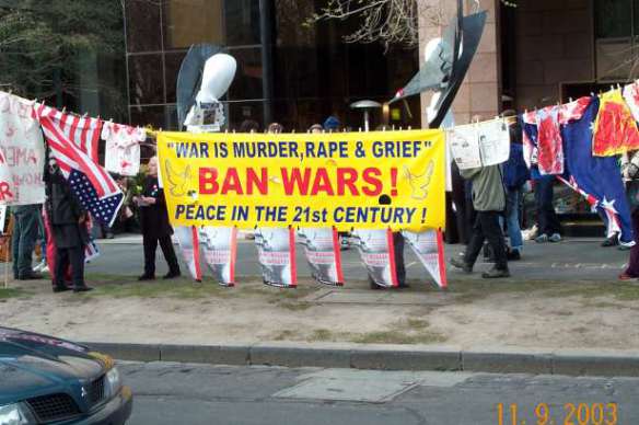 Anti-war banner at US Consulate