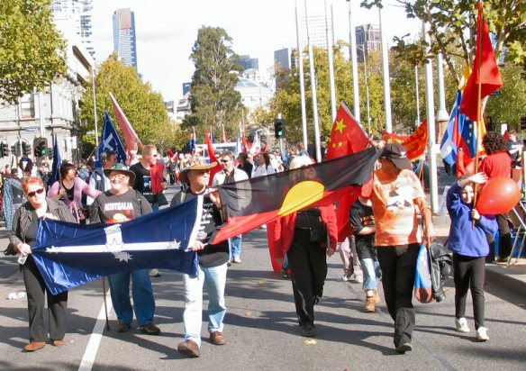 Head of march - Eureka and Aboriginal flags