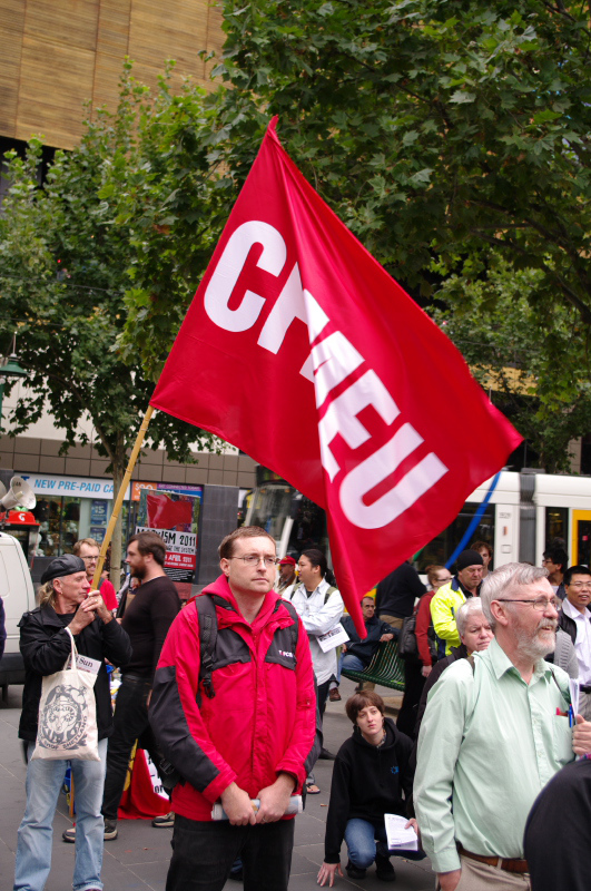 CFMEU flag at the rally