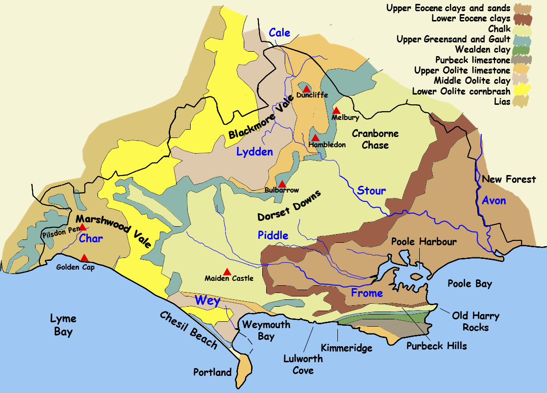  map of Dorset showing underlying geology