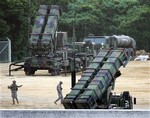  Patriot missiles PAC-3 launchers are seen at the Kadena U.S. Air Base in Okinawa, southern Japan, Friday, Feb. 9, 2007. The deployment is part of a multibillion dollar effort to build a ballistic missile shield in the Pacific to counter the threat of an 