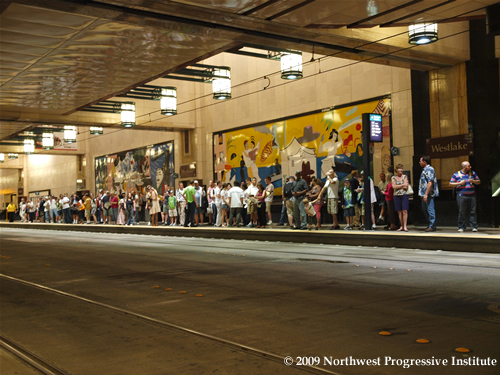 People waiting for the train at Westlake Center