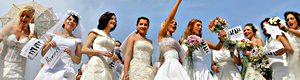 Romanian brides parade through Bucharest.