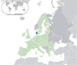 Location of  Denmark[b]  (dark green)– in Europe  (green & dark grey)– in the European Union  (green)  —  [Legend]