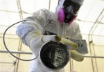 File - A worker checks radiations on the window of a bus at the screening point of the Fukushima Dai-ichi nuclear plant at Okuma in Fukushima prefecture Wednesday, June 12, 2013.