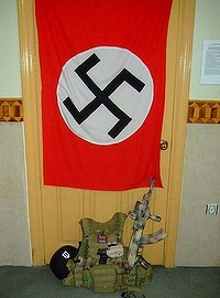 A swastika flag in Stewart's room.