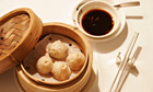 Steamed dumplings with chopsticks