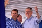 United States Senate candidate Rand Paul and United States Senator Mitch McConnell at the 130th annual Fancy Farm picnic in Fancy Farm, Kentucky.