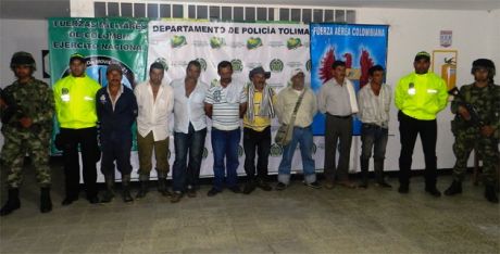 The eight ASTRACATOL organisers arrested in Dolores, Tolima, on May 9th, 2013