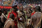 Swaziland's King Mswati III, centre, is seen during his birthday celebrations, on the outskirts of the city of Mbabane, Swaziland