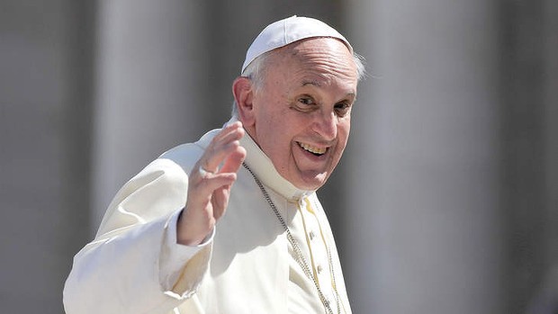 Challenging the church ... Pope Francis waves after his general audience in St Peter's square at the Vatican.