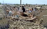 Pakistani villagers look for belongings amid the rubble of their destroyed homes following an earthquake in the remote district of Awaran, Baluchistan province, Pakistan, Wednesday, Sept. 25, 2013.