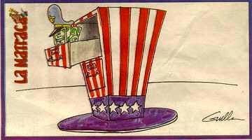 Cartoon, Latin American military in Uncle Sam's top drawer