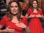 Is everything in place? Tina Fey plays on her Emmy's nip-slip as she hosts season premiere of SNL and introduces fresh new cast members