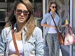 Jessica Alba gets hippie at Century City Mall in green floral maxi-skirt and brown fringe purse