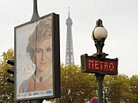 The film poster, showing star Naomi Watts in character as Diana, Princess Of Wales, has appeared on a billboard advertising sign next to the Pont de l'Alma in Paris.