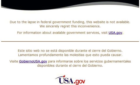 The USA.gov page when trying to open a NASA website on Oct. 2, 2013.