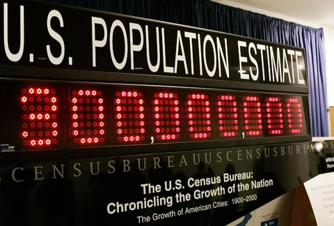 The population clock at the U.S. Census Bureau hit the of 300 million mark on Oct. 17, 2006.