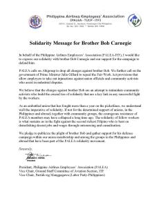 Philippine Airlines Employees’ Association (PALEA-ITF) letter