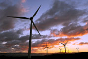 Image of a windfarm at sunset