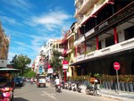 Commercial district near the boulevard strip in Phnom Penh City, Cambodia.