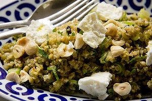 Freekeh salad with hazelnuts and fetta.