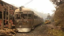 Burnt out carriage at Zig Zag Railway