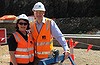 Lord Mayor Graham Quirk and Councillor Vicki Howard inspect the first of 30 concrete girders for the new Riverwalk.