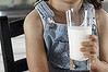 Girl (4-6) holding glass of milk, smiling, portrait milk, dairy generic