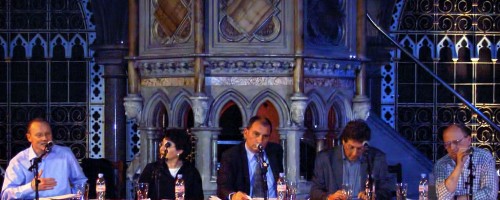 The panel at the public launch of the Euston Manifesto . From left to right: Alan Johnson, Eve Garrard, Nick Cohen, Shalom Lappin and Norman Geras.