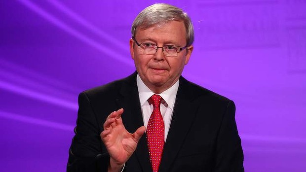 Prime Minister Kevin Rudd during the leaders debate in Canberra on Sunday.