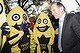 Opposition Leader Tony Abbott greets the STARS mascots during a NSW Business chamber breakfast, in North Ryde, Sydney.