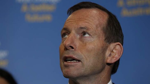 Opposition leader Tony Abbott addresses the media during a visit to a disability services business in Corio, Victoria, on Tuesday.