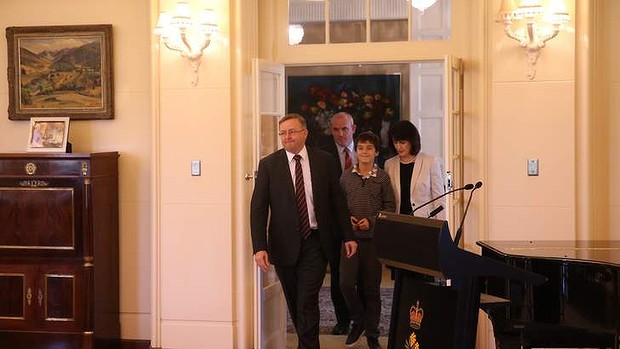 Deputy Prime Minister elect Anthony Albanese with his family at Government House on Thursday.