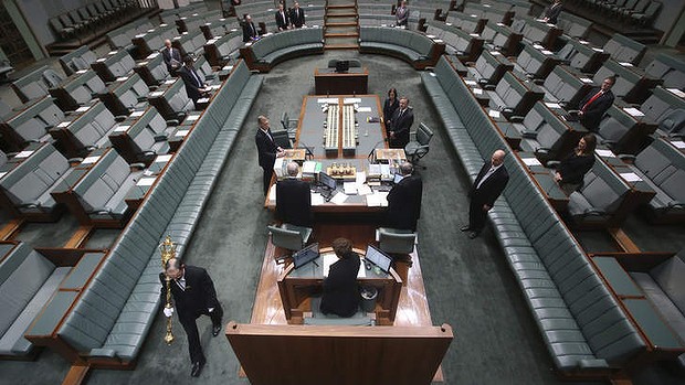 Deputy Prime Minister Anthony Albanese watches the Serjeant-At-Arms remove the Mace as the 43rd Parliament of Australia concludes on Thursday.