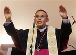 The Bishop of Limburg Franz-Peter Tebartz-van Elst blesses a new Kindergarden in Frankfurt, Germany, Thursday, Aug. 29, 2013. The Bishop is criticized for his leadership by the Frankfurt Catholic Church.