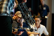 The Age, News.Grand Final of an International tertiary robotics competition at Swinburne University.Sam Ashcroft and Luke Asgill from team Print reel from The Queensland University of technology overlooking their robot. Pic Simon Schluter 24 September 2013.