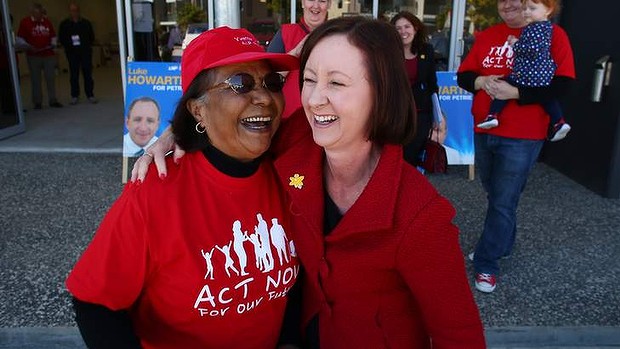 Anna D'Ath, Labor poll booth worker and mother in law to local member Yvette D'Ath, in North Lakes, Brisbane on Wednesday.